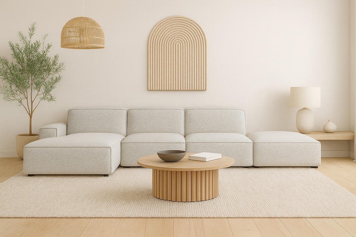 ECKSOFA Cursal L-Form, Stoff Artico, Nata + Hocker, Links - Beige, Holz (341/166cm) - Kaiser Möbel