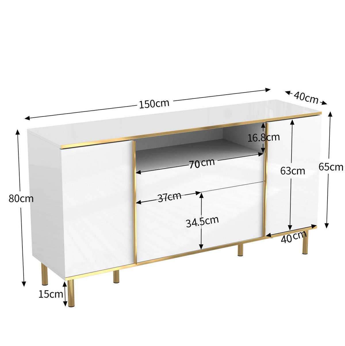 SIDEBOARD 150/40/80 cm Weiß aus MDF und Spanplatte mit LED-Beleuchtung - Weiß, Holzwerkstoff (40/80/150cm) - OKMYHOME