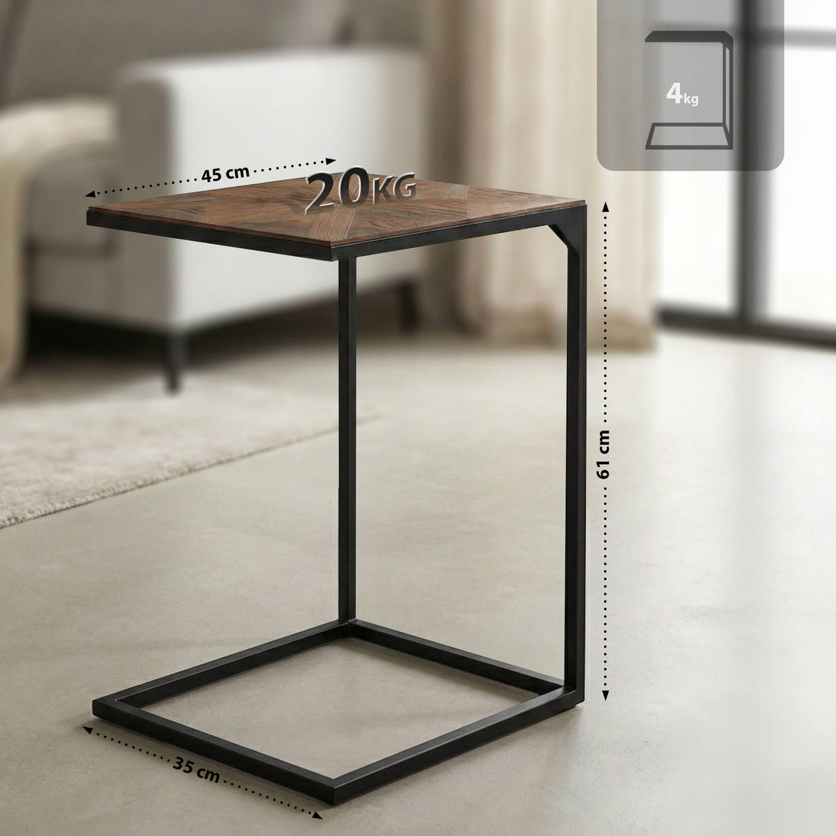 BEISTELLTISCH Marit eckig 45x35x61cm Holz Braun Kleiner - Braun, Holz (35/45/61cm) - DELUKE