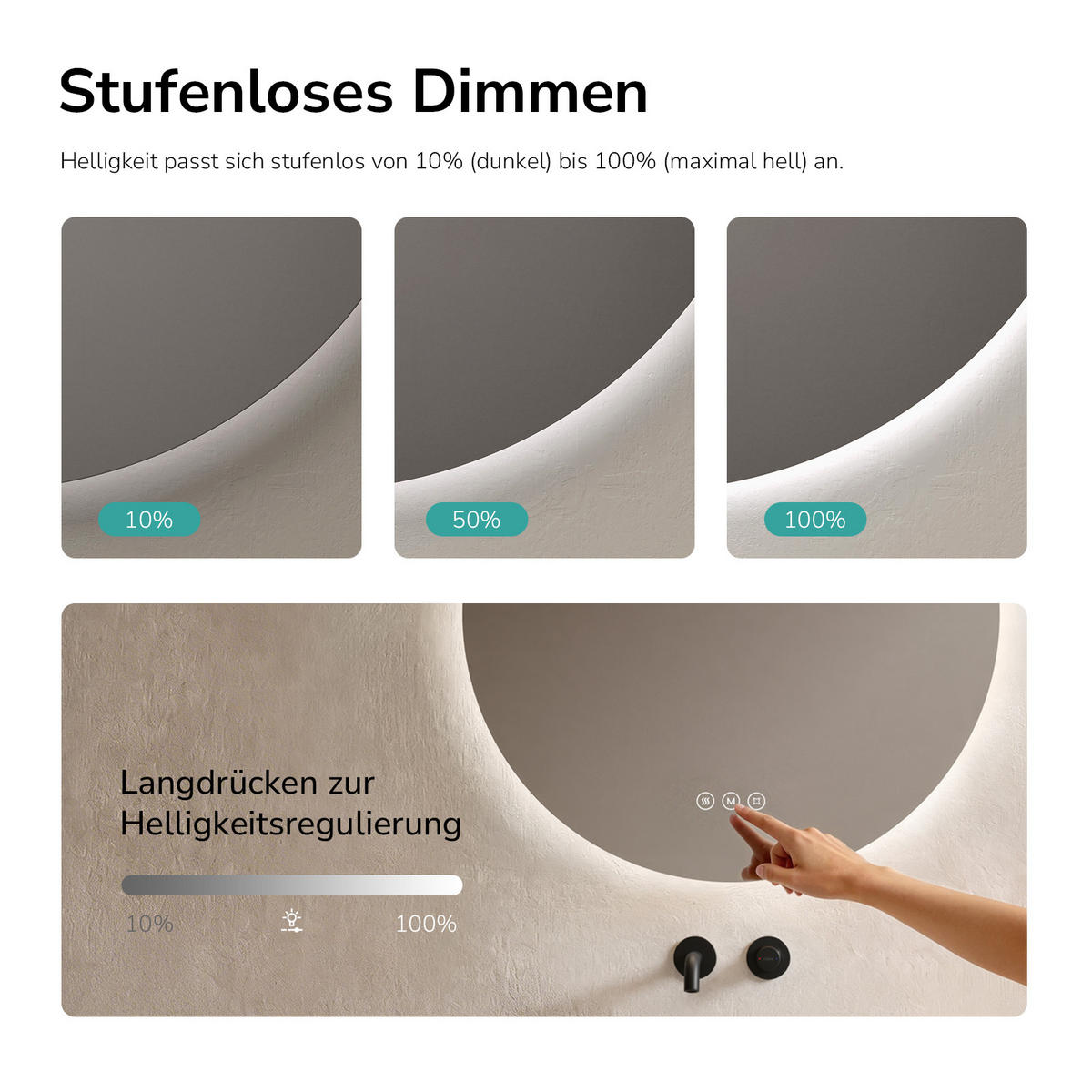 BADSPIEGEL Runder mit Antibeschlag Dreifarbige Beleuchtung ф70 cm - Weiß, Glas (70/3.5/70cm) - EMKE