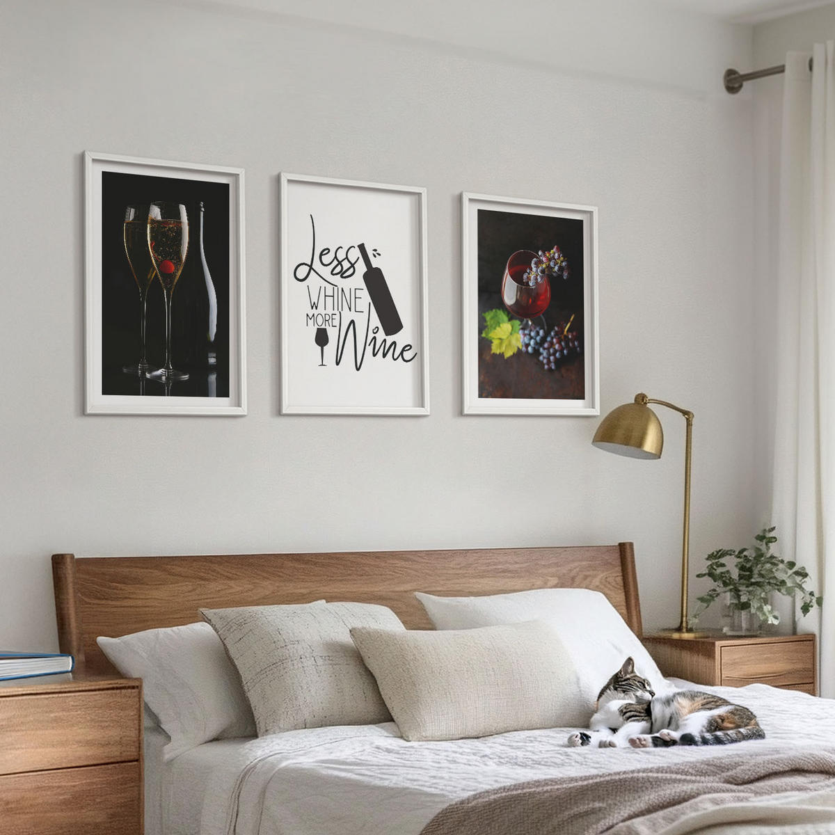 BILDER SET 3er Set - 40x60 cm Weißer Rahmen - Weingläser mit Trauben und Inschrift - Weiß, Kunststoff (40/60cm) - TULUP