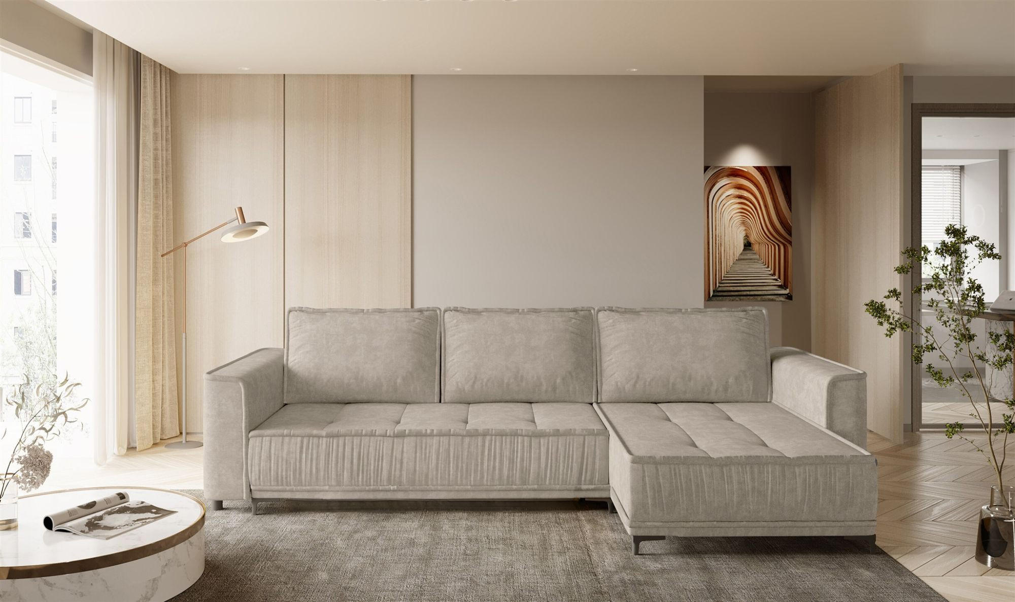 ECKSOFA Juna Mit Schlaffunktion - Beige, Holzwerkstoff/Textil (240/140cm) - Fun Möbel