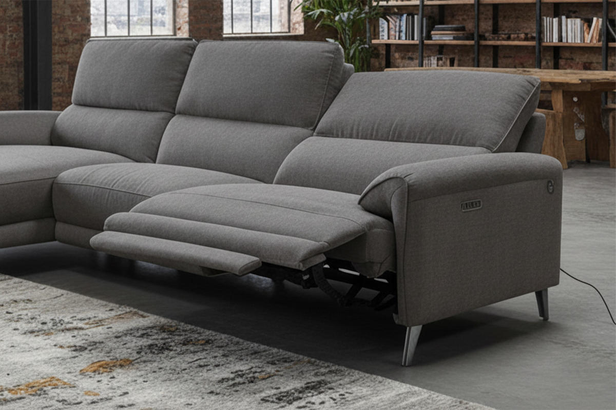ECKSOFA ADRIANA Anthrazit Flachgewebe Relaxfunktion - Anthrazit/Schwarz, Textil/Metall (280/163cm) - KAWOLA