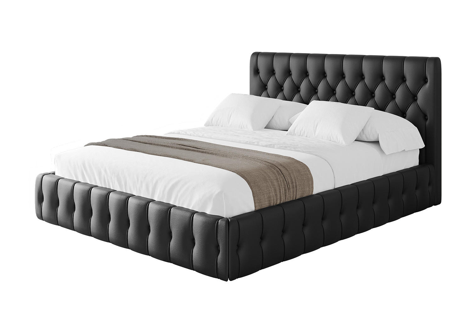 POLSTERBETT mit Bettkasten und Lattenrost, Boxbett ohne Matratze - LARO 140x200 Schwarz Kunstleder - Schwarz Hochglanz, Holzwerkstoff/Textil (140/200cm) - ALTDECOR