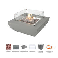FEUERTISCH Westport Gasfeuerstelle aus GF-Beton - 4-tlg. Set inkl. Glasumrandung, Brennerabdeckung und Gasflaschen-Abdeckung - Hellgrau, Naturmaterialien (86/36/86cm) - Elementi