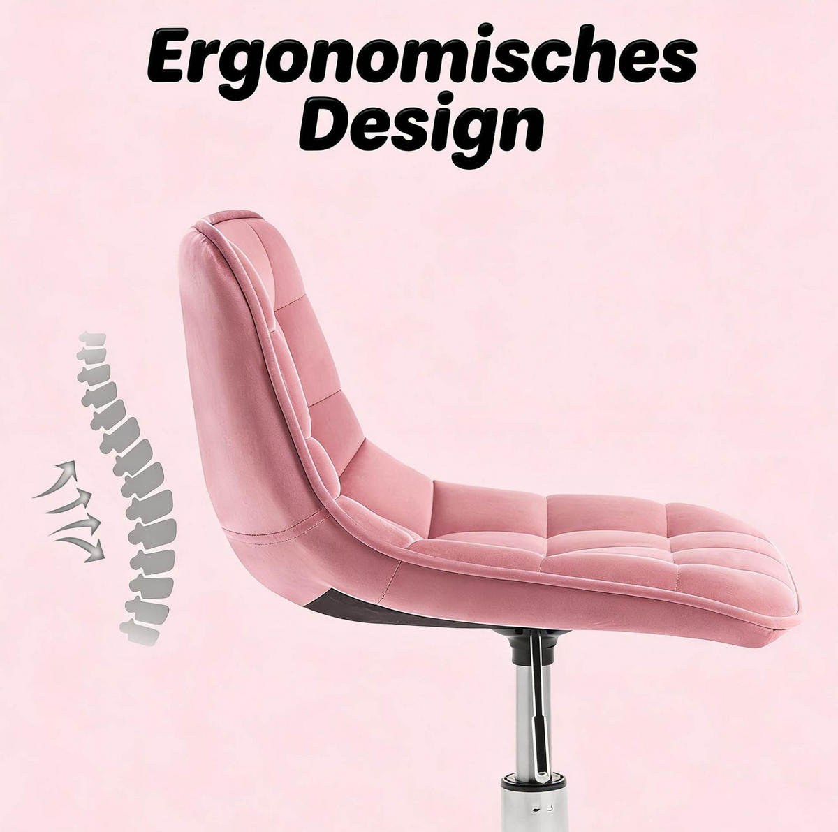 BÜROSTUHL in Rosa 43x43x67,5 cm mit Samtbezug, höhenverstellbar und drehbar - Pink, Metall (43/67.5/43cm) - IVMEU