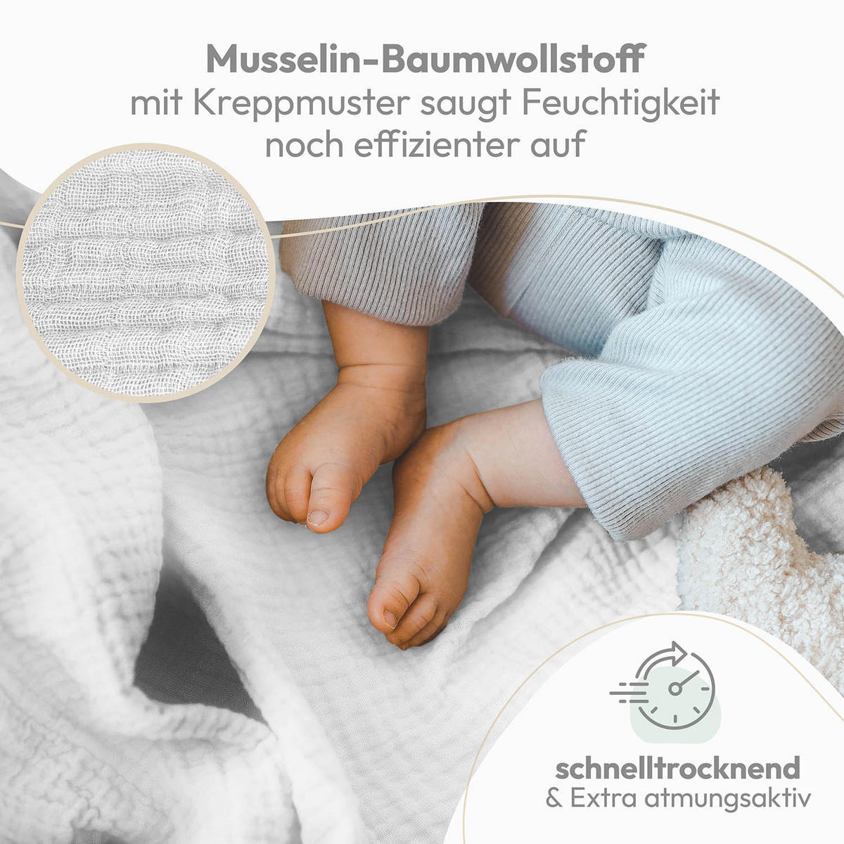 SPUCHTÜCHER- Baby Mulltücher 70x70 cm – 5er Set Spucktücher aus 100% Baumwolle, Extrem Saugstark - weiß - Weiß, Textil (70/70cm) - Laleni