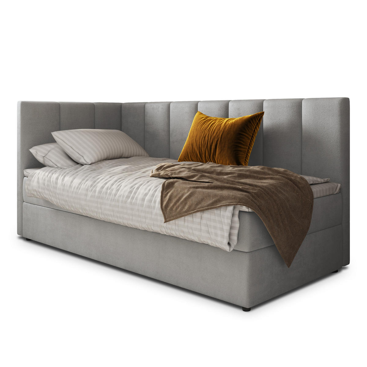 POSTEL BOXSPRING BEVE 90x200 cm, s matrací a úložným prostorem, světle šedá - světle šedá, kompozitní dřevo/textil (90/200cm) - MASSENO