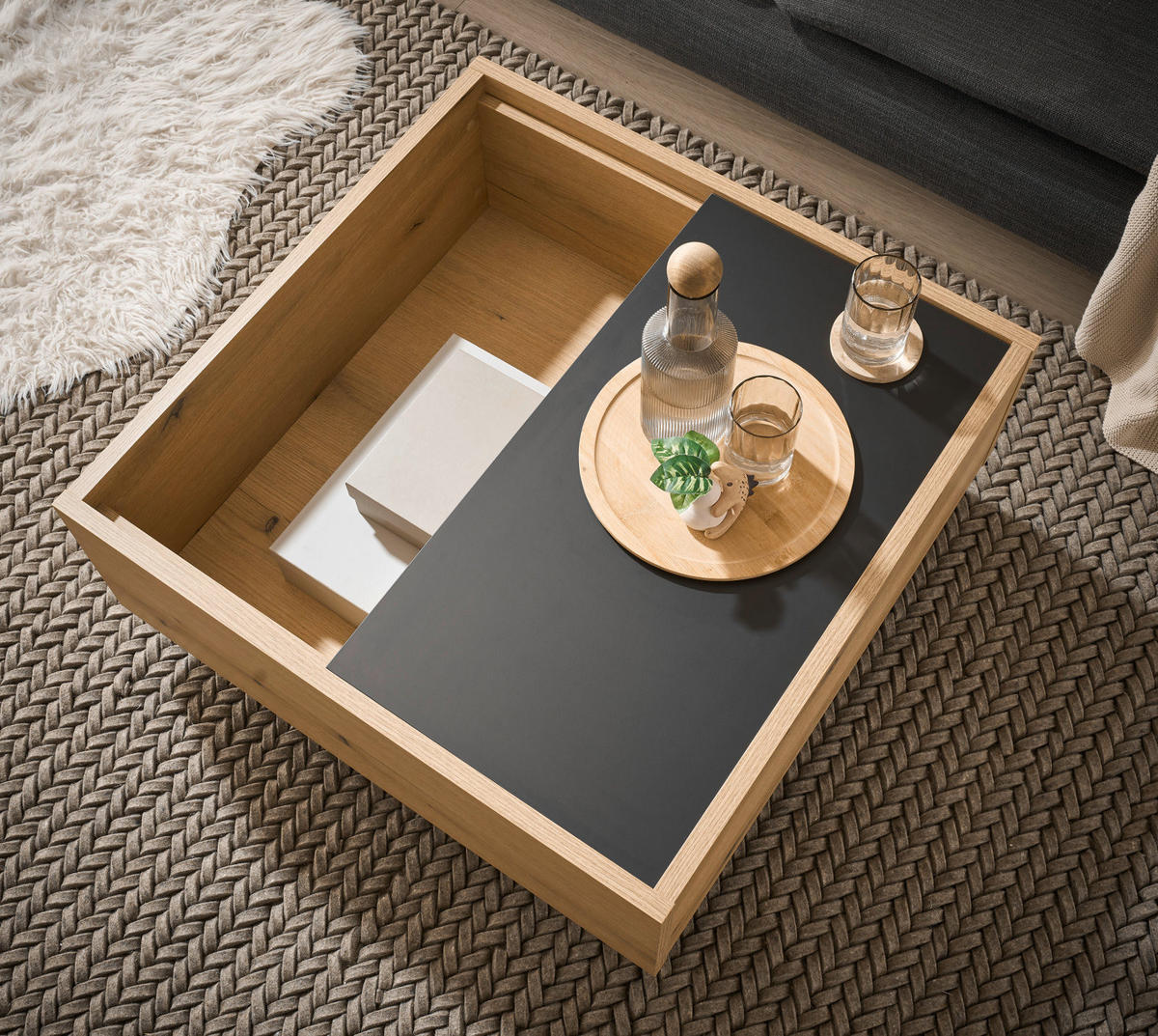 COUCHTISCH in Eiche, grau quadratisch 75 cm - Kaschmir/Eichefarben, Holzwerkstoff/Kunststoff (75/75/34cm) - Furn.Design