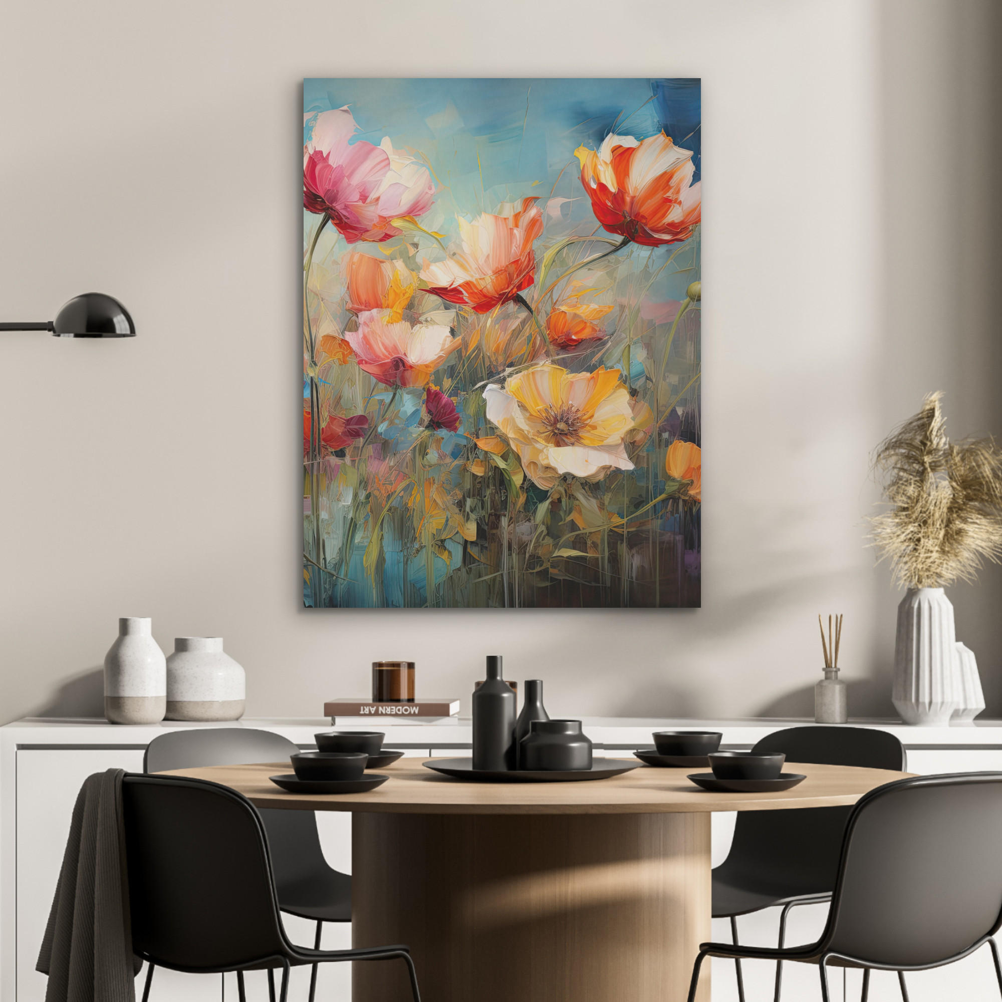 AKUSTIKPANEEL Blumen - Aquarell - Kunst - Botanisch - Natur 60x80 cm - Orange, Textil (60/0.9/80cm) - MuchoWow