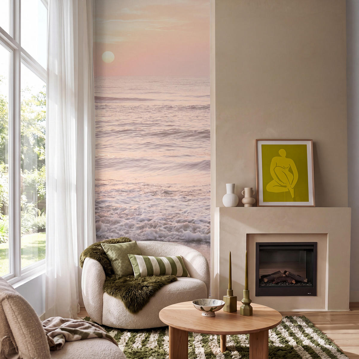 TAPETE - Sonne - Strand - Rosa - 100x280 cm - Hellrosa, Papier (100/280cm) - OnlyWow