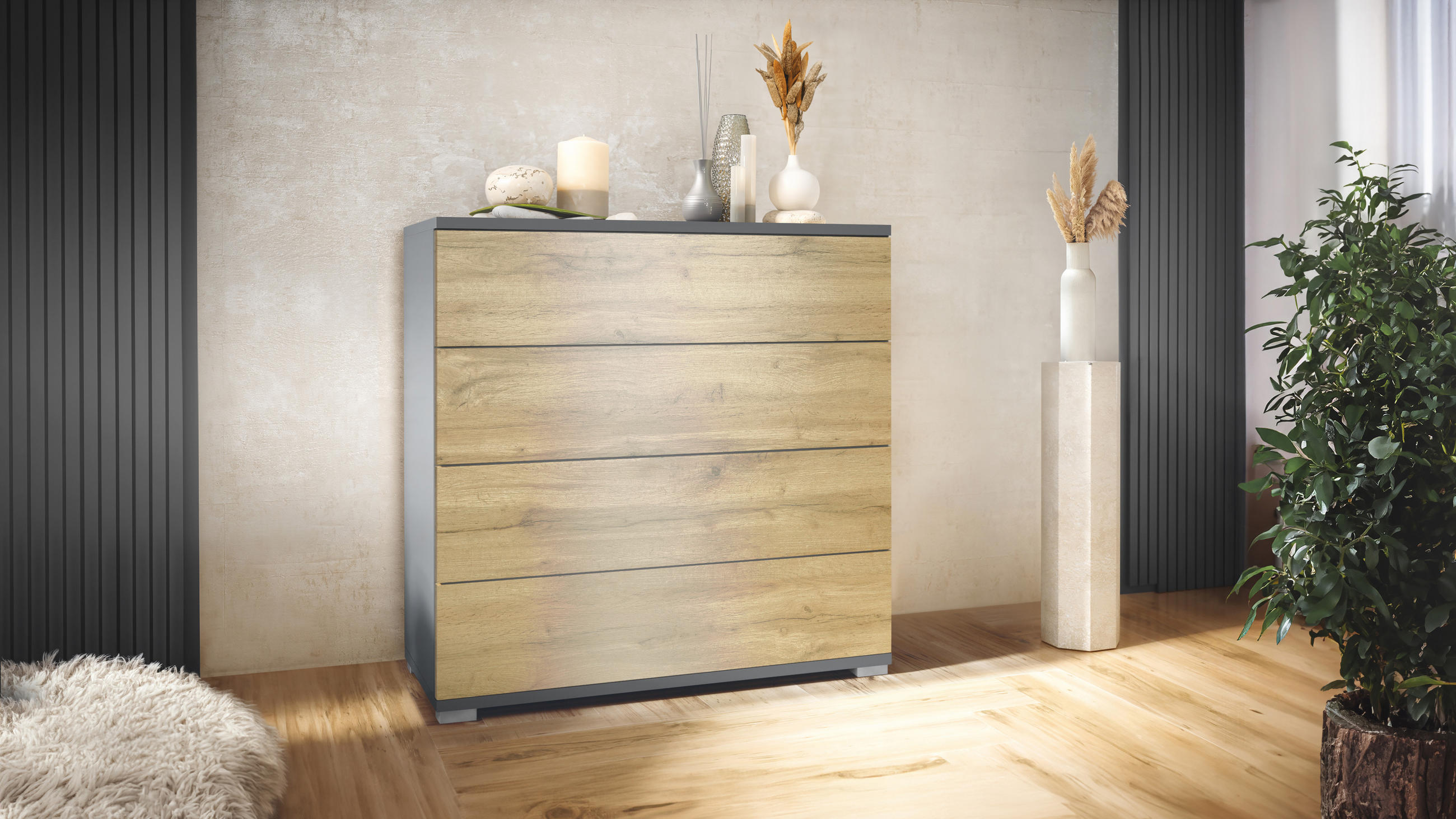 KOMMODE Pavos Eiche Evoke - Eiche San Remo, Holzwerkstoff (76/76/35cm) - Vladon