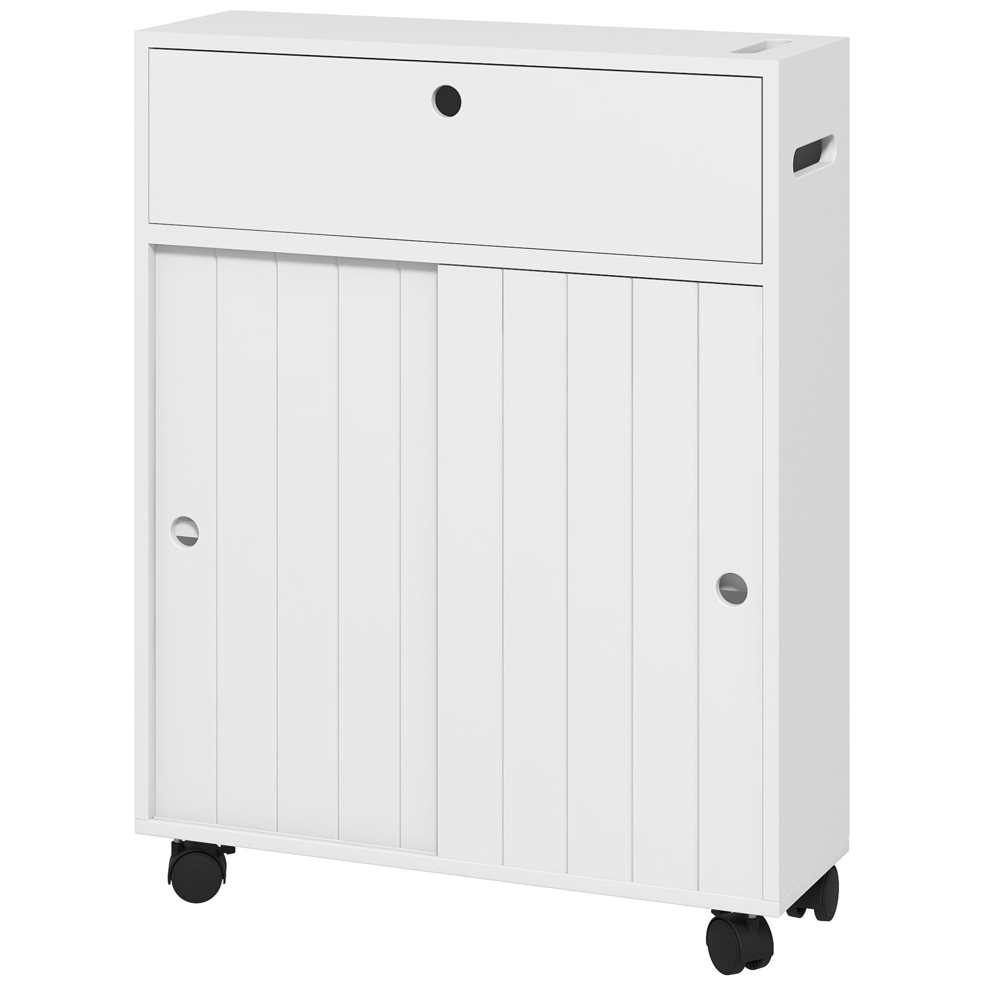 MIDISCHRANK DE-17308 mit Rollen & Toilettenpapierhalter Weiß - Weiß, Holzwerkstoff (17/67/52cm) - ComfortXL