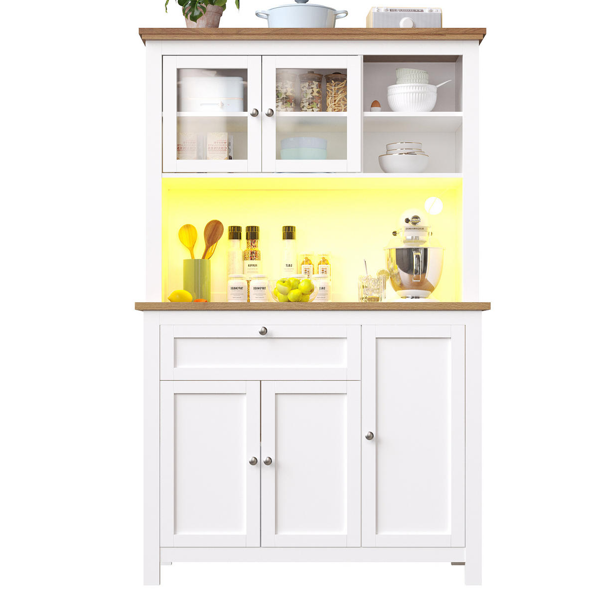 BUFFETSCHRANK 104/40/180 cm mit LED-Beleuchtung, verstellbaren Ablagen und Schiebetür aus MDF, Weiß - Weiß, Holzwerkstoff (104/180/40cm) - Redom