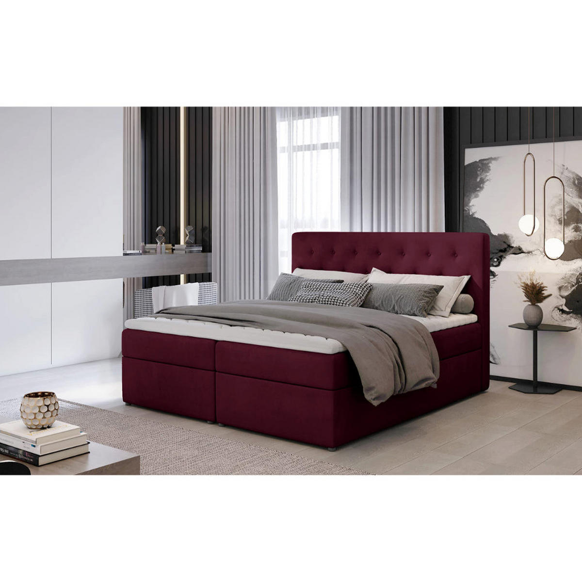 BOXBETT Loree Bonellfederkern - Lila, Holz/Holzwerkstoff (160/200cm) - Best For Home