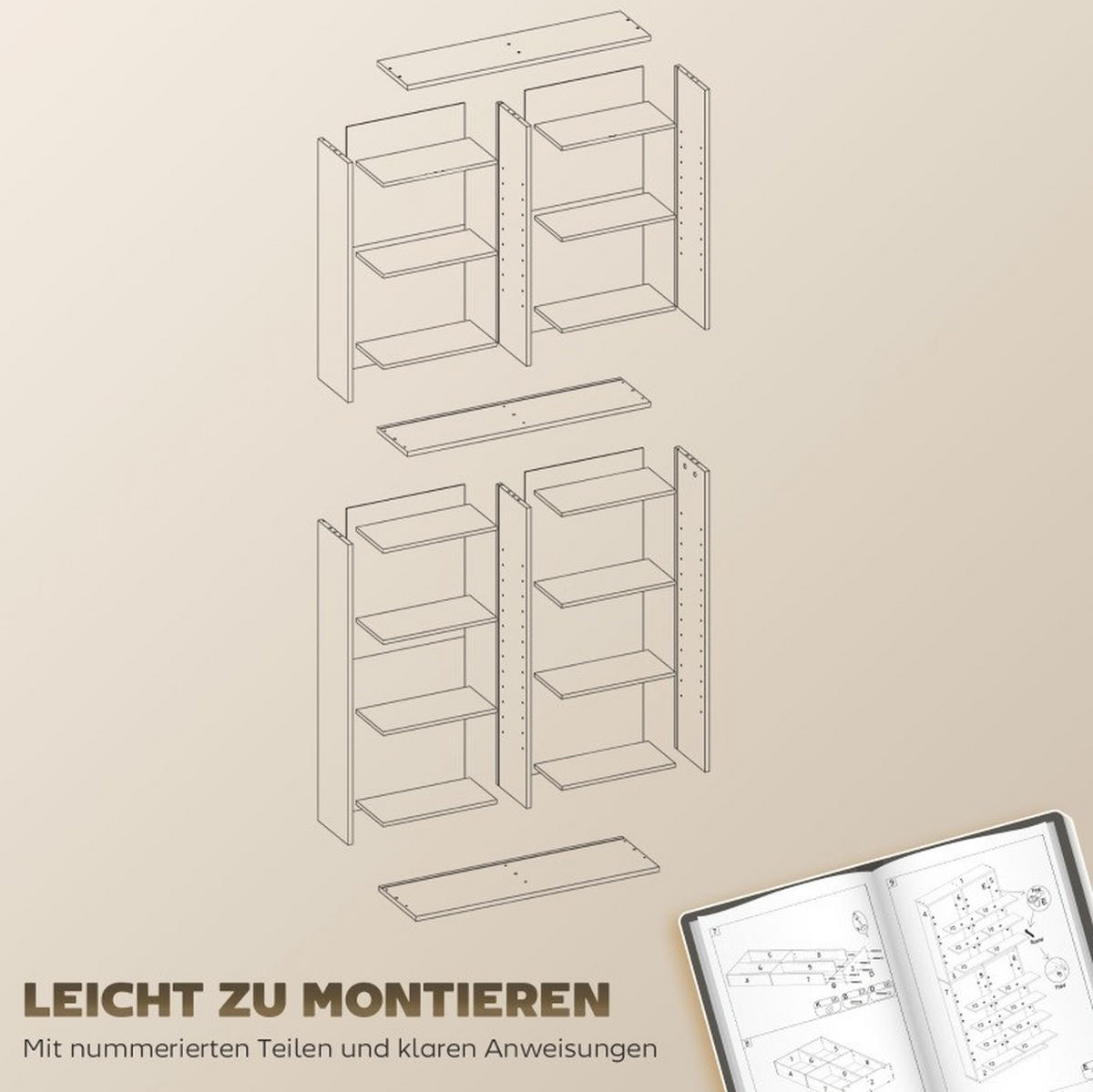 CD-REGAL mit 14 verstellbaren Böden 78,5 x 24 x 175 cm Weiß - Weiß, Holzwerkstoff (24/175/78.5cm) - Beauniv