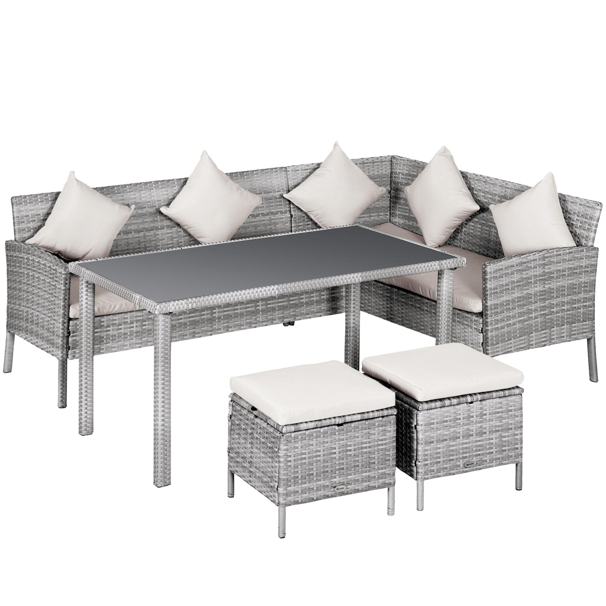 GARTENMÖBEL Set, PE-Rattan, Grau+Creme - Creme/Grau, Kunststoff - Outsunny