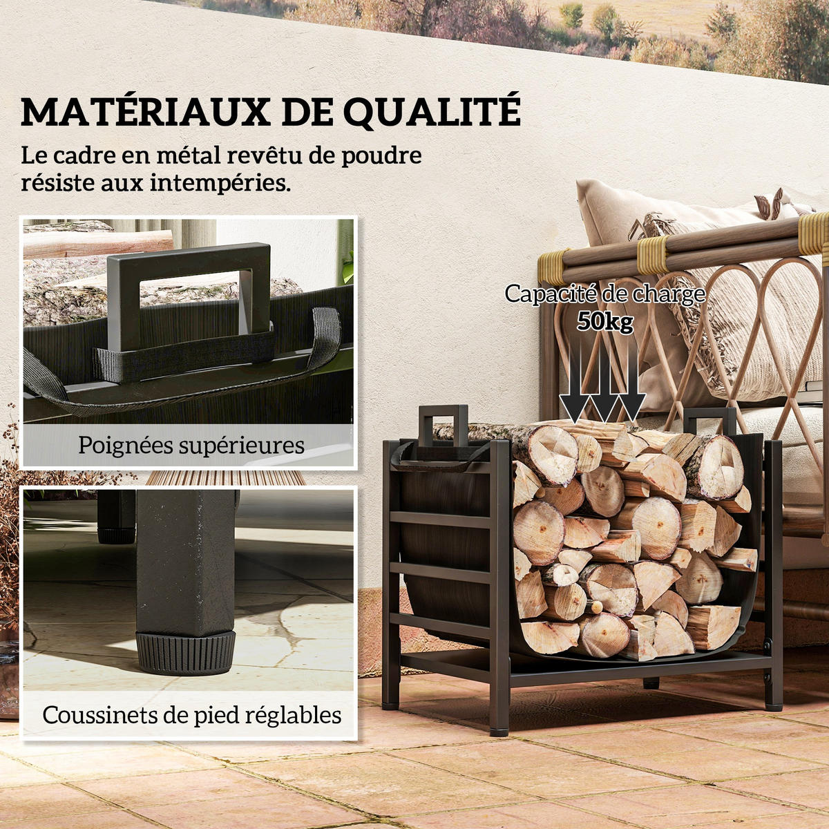 KAMINHOLZREGAL DE-18355 Schwarz - Schwarz, Metall (34/44/49cm) - ComfortXL