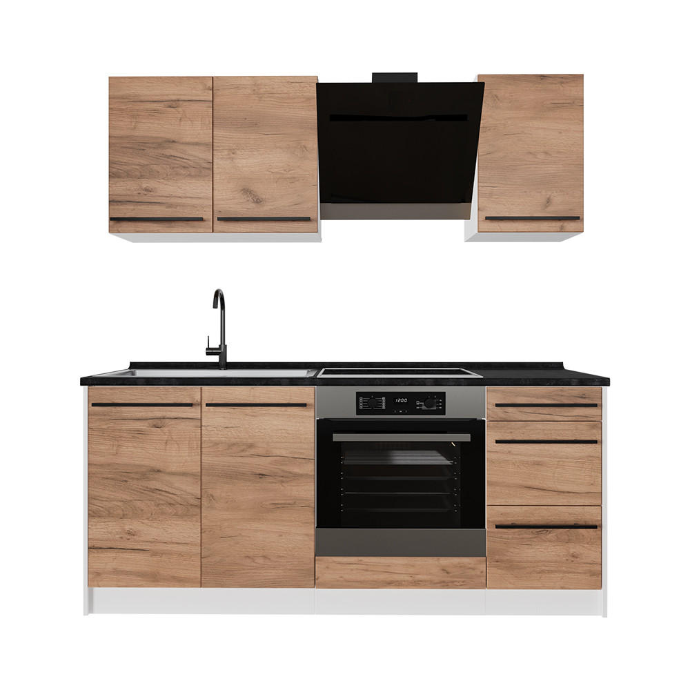 SINGLEKÜCHE R-Line, Goldkraft Eiche/Weiß, 180 cm Arbeitsplatte Anthrazit - Honigeiche/Weiß, Holzwerkstoff (180/206.8/60cm) - Vicco
