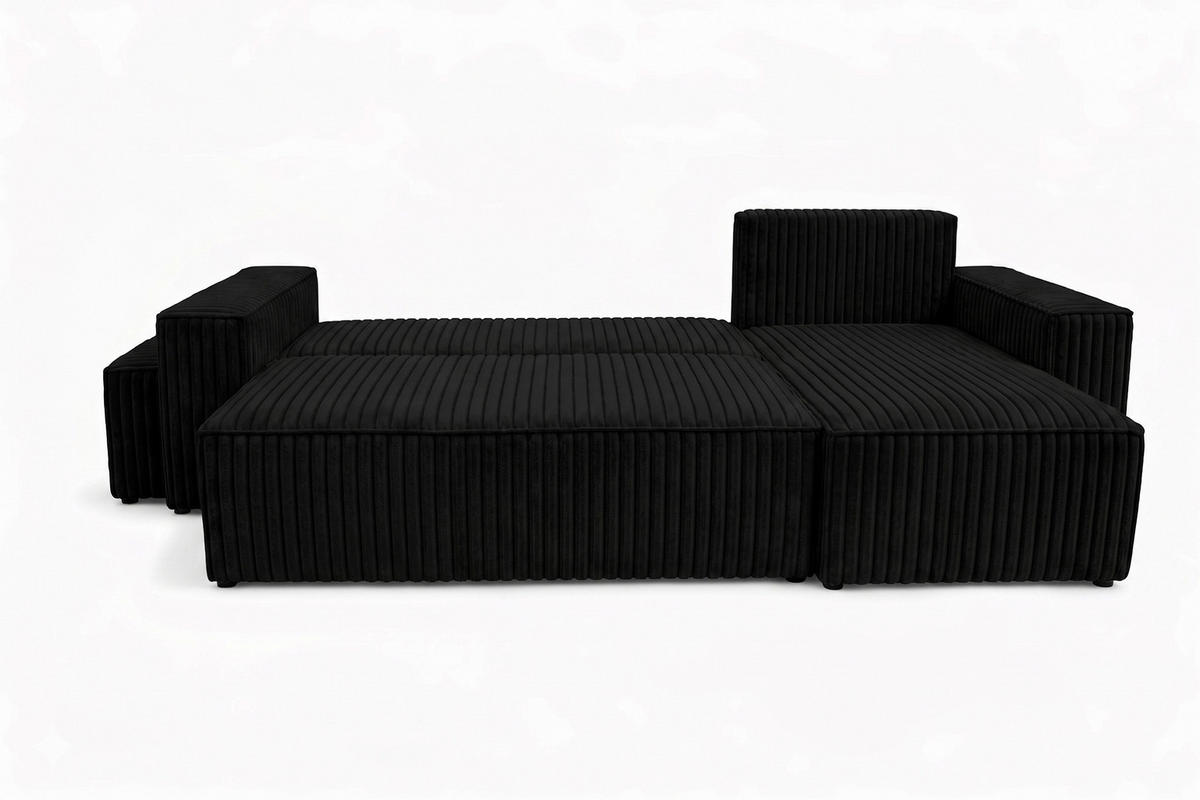 ECKSOFA Mit Schlaffunktion Und Pouf, Cordstoff Tilia, Schwarz, Rechts, Best L Mit Pouf - Schwarz, Holz (244/145cm) - Kaiser Möbel