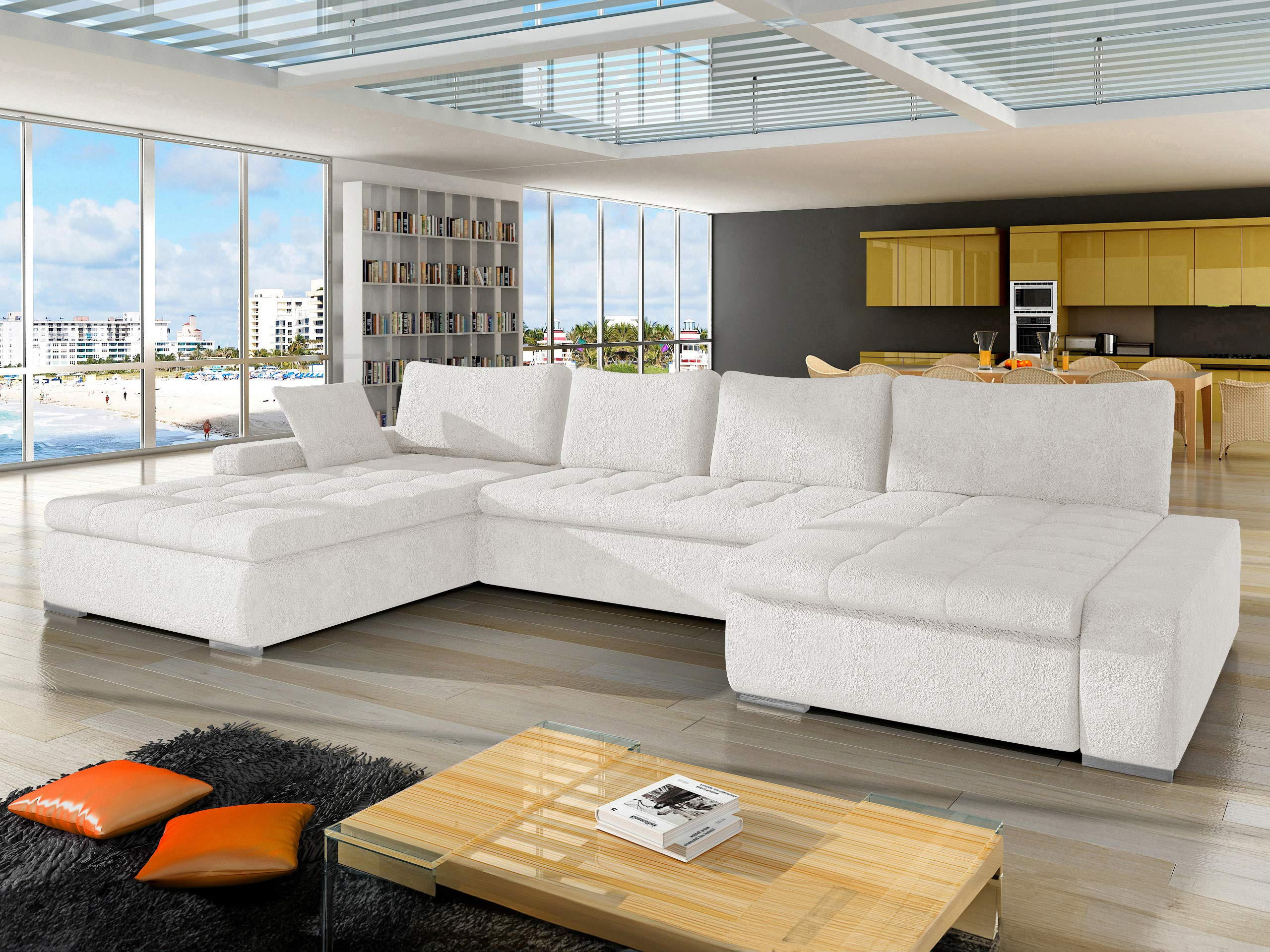 WOHNLANDSCHAFT Caro - Silberfarben/Creme, Holz/Textil (394/80/213cm) - MIRJAN24
