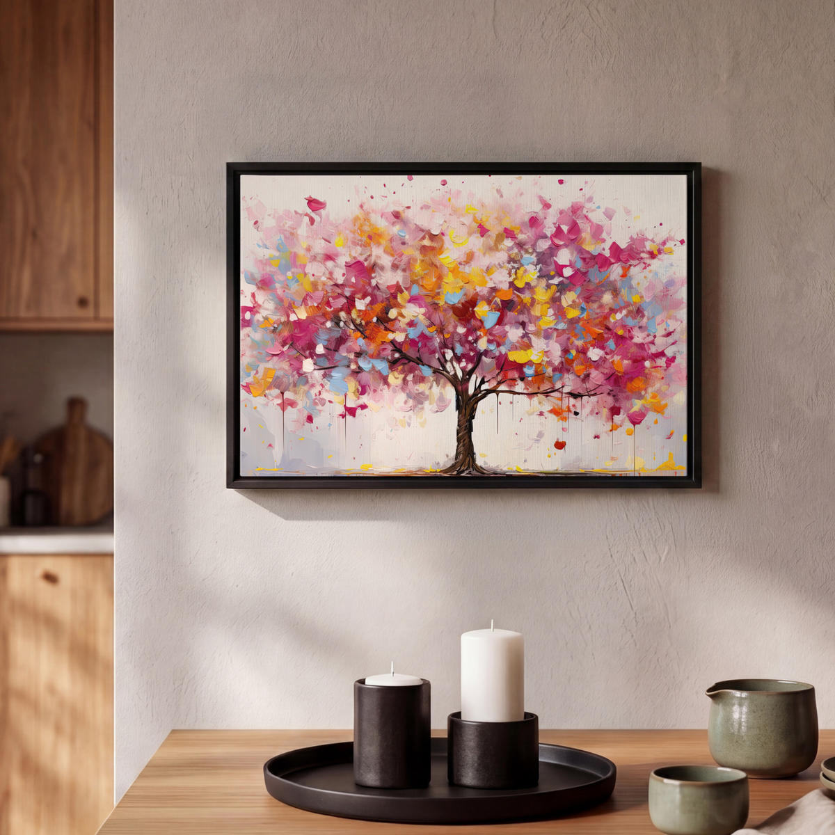 LEINWAND Bilder mit Rahmen - Aquarell - Baum - Kunst - Abstrakt - 30x20 - Multicolor, Textil (30/20cm) - MuchoWow