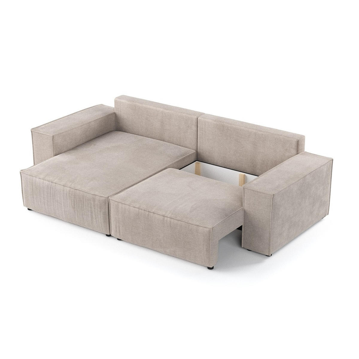 ECKSOFA CAVO mit Schlaffunktion Beige im Wind Stoff - Beige/Schwarz, Holz/Holzwerkstoff (255/148cm) - AltaBeds