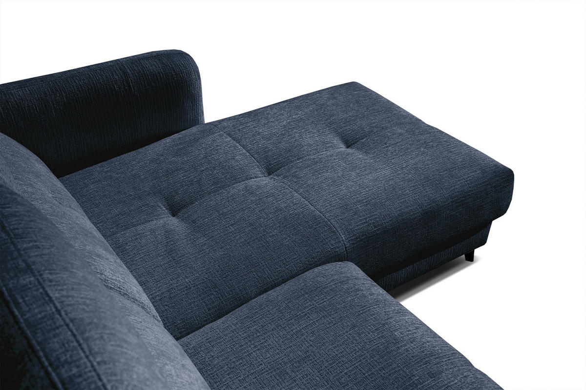ECKSOFA SVEN 3-Sitzer, 1 Relax XL, verstellbare Kopfstützen, navy blue - Schwarz/Dunkelblau, Holzwerkstoff/Textil (256/163cm) - Courtois Laville