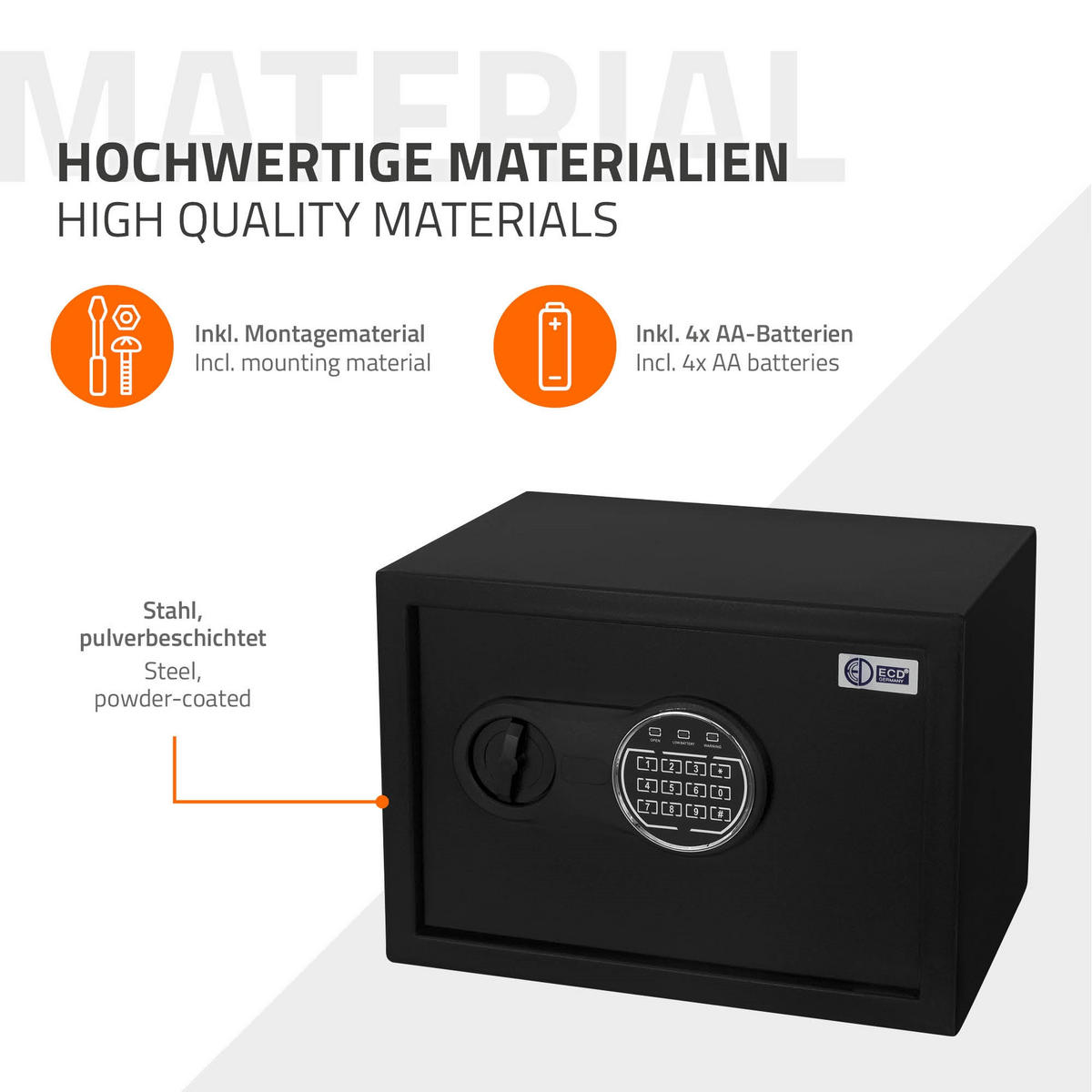 TRESOR 16L - Schwarz, Metall (25/25/35cm) - ECD-Germany