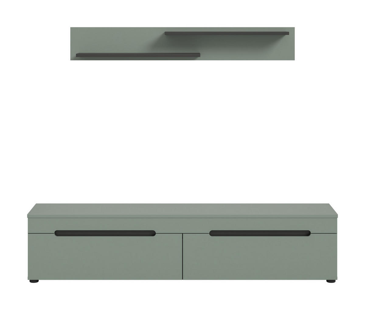 LOWBOARD inkl. Wandboard CANU (B/H/T: ca. 170/38/33 cm) in Basalt grau/Smoke Green - Grau, Holzwerkstoff (170/38/33cm)