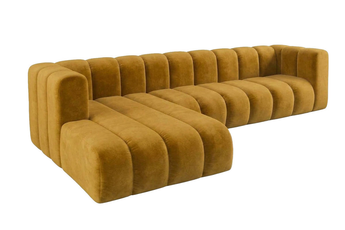 ECKSOFA Modulares In L-Form, Velvet-Stoff Riviera, Senffarbe, Links, GRAND 318 cm - Gelb, Holz (318/179cm) - Kaiser Möbel