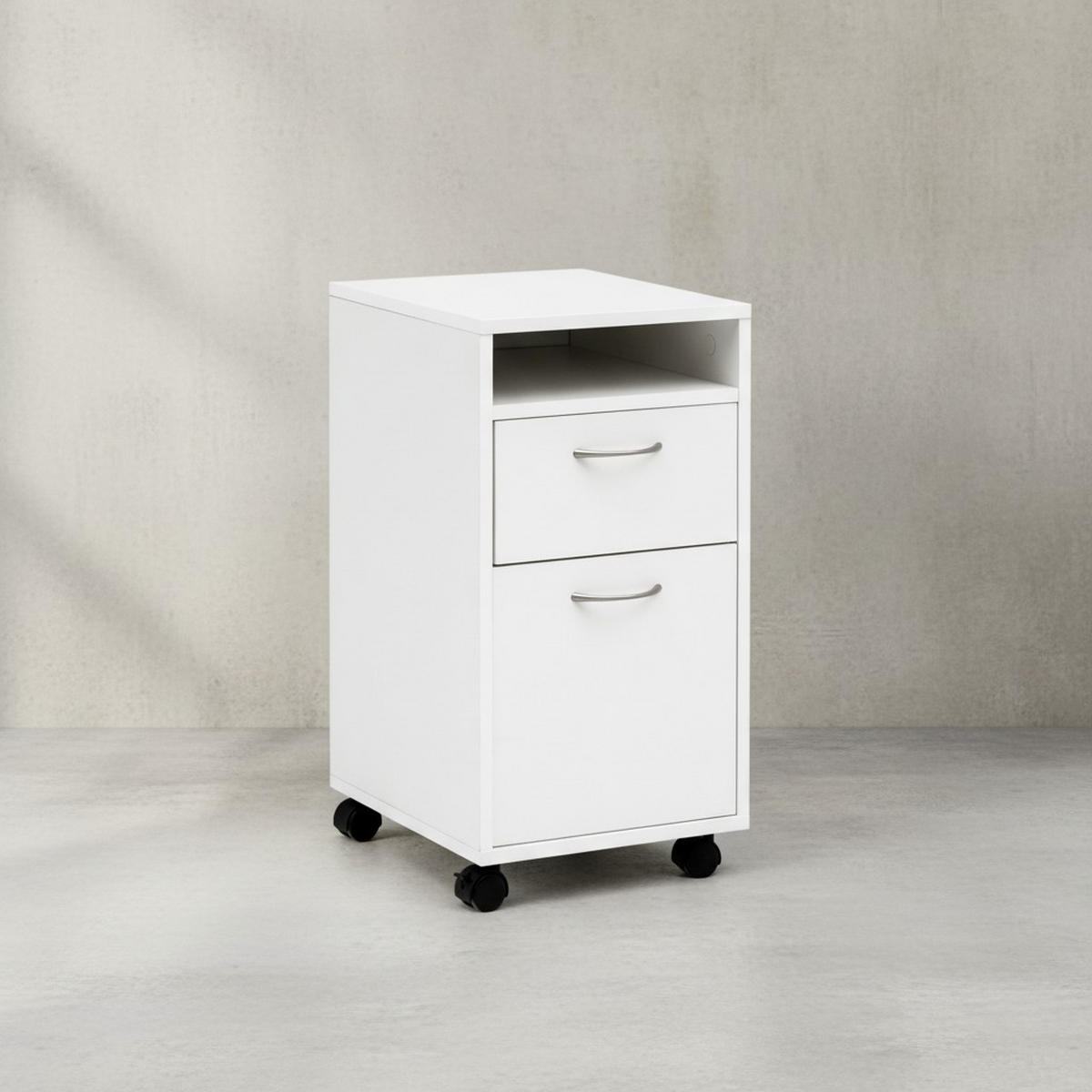 ROLLCONTAINER – Weiß, Schreibtischcontainer, viel Stauraum, Rollen, modern - Schwarz/Weiß, Holz/Kunststoff (33/63/38cm) - KADIMA DESIGN