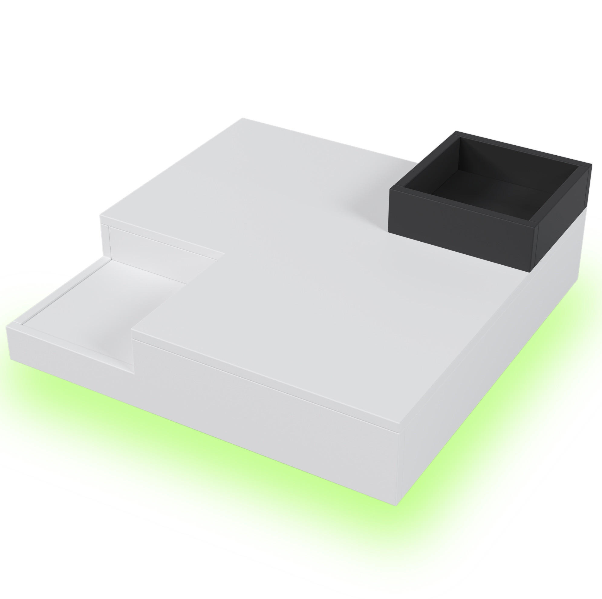 Modfu KONFERENČNÍ stolek z dřevotřísky 72x72x30 cm bílý a černý s LED osvětlením a odnímatelným úložným boxem