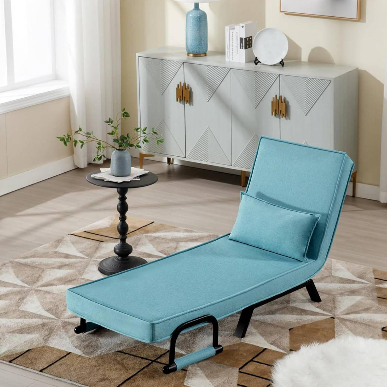 SCHLAFSESSEL 3 in 1, mit Verstellbarer Rückenlehne, Leinen Blau - Blau/Schwarz, Textil/Metall (65/78/75cm) - Woltu