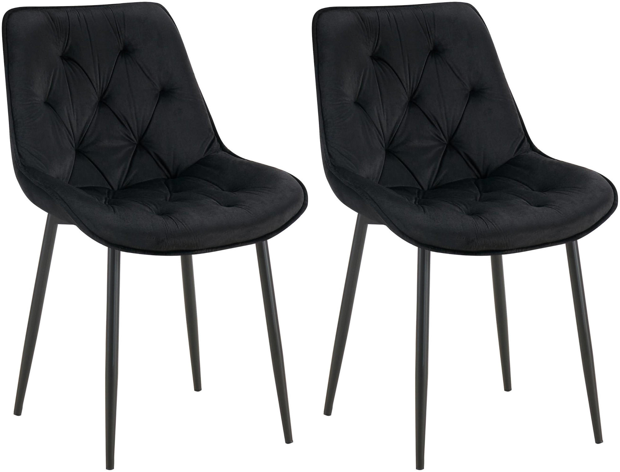 STUHL 2er Set Samt schwarz - Schwarz, Textil/Metall (52/84/59cm) - CLP