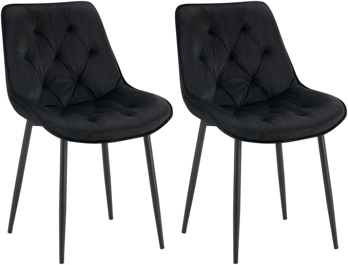 STUHL 2er Set Samt schwarz - Schwarz, Textil/Metall (52/84/59cm) - CLP