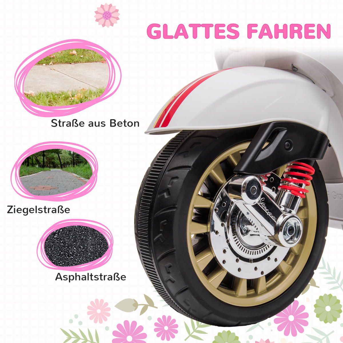 KINDER Elektro-Motorrad, 6V Kindermotorrad mit MP3, USB, FM-Radio, Scheinwerfer - Weiß, Kunststoff (107/47/73cm) - AIYAPLAY