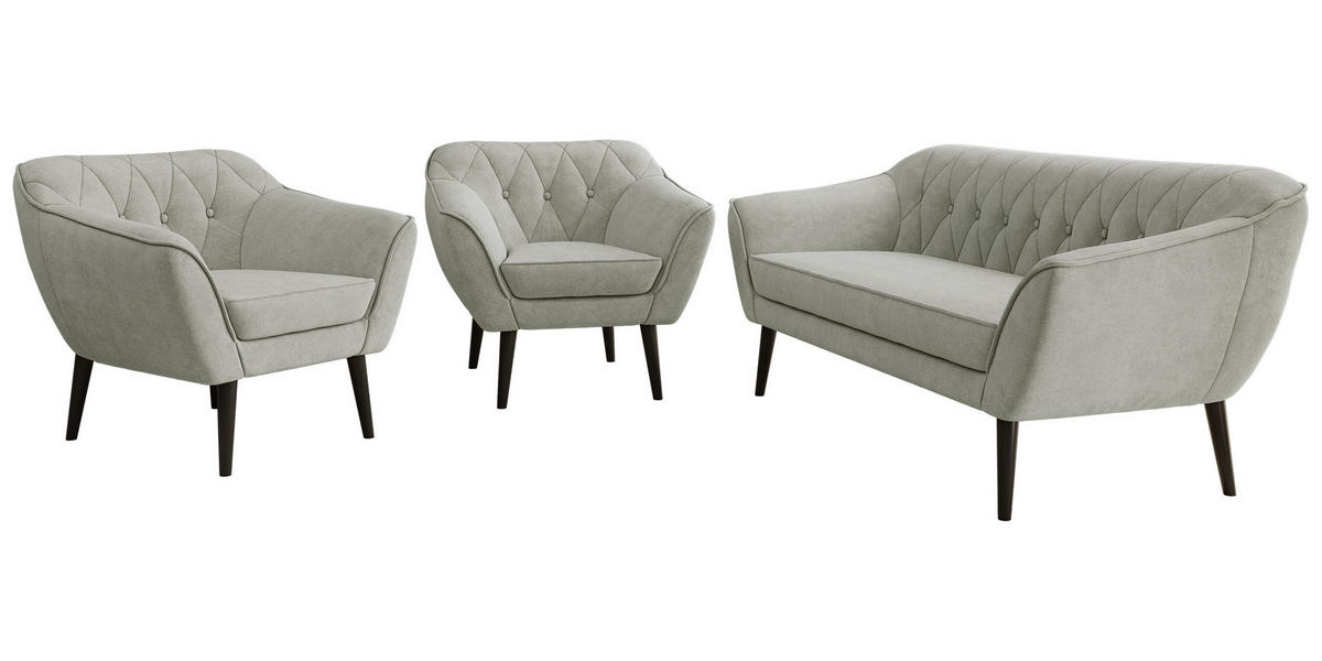 SEDACÍ SOUPRAVA 3+1+1 PIRS - Světle šedá Strukturovaná látka - Černé nohy - černá/stříbrná, kompozitní dřevo/textil (180/75/74cm) - MKS