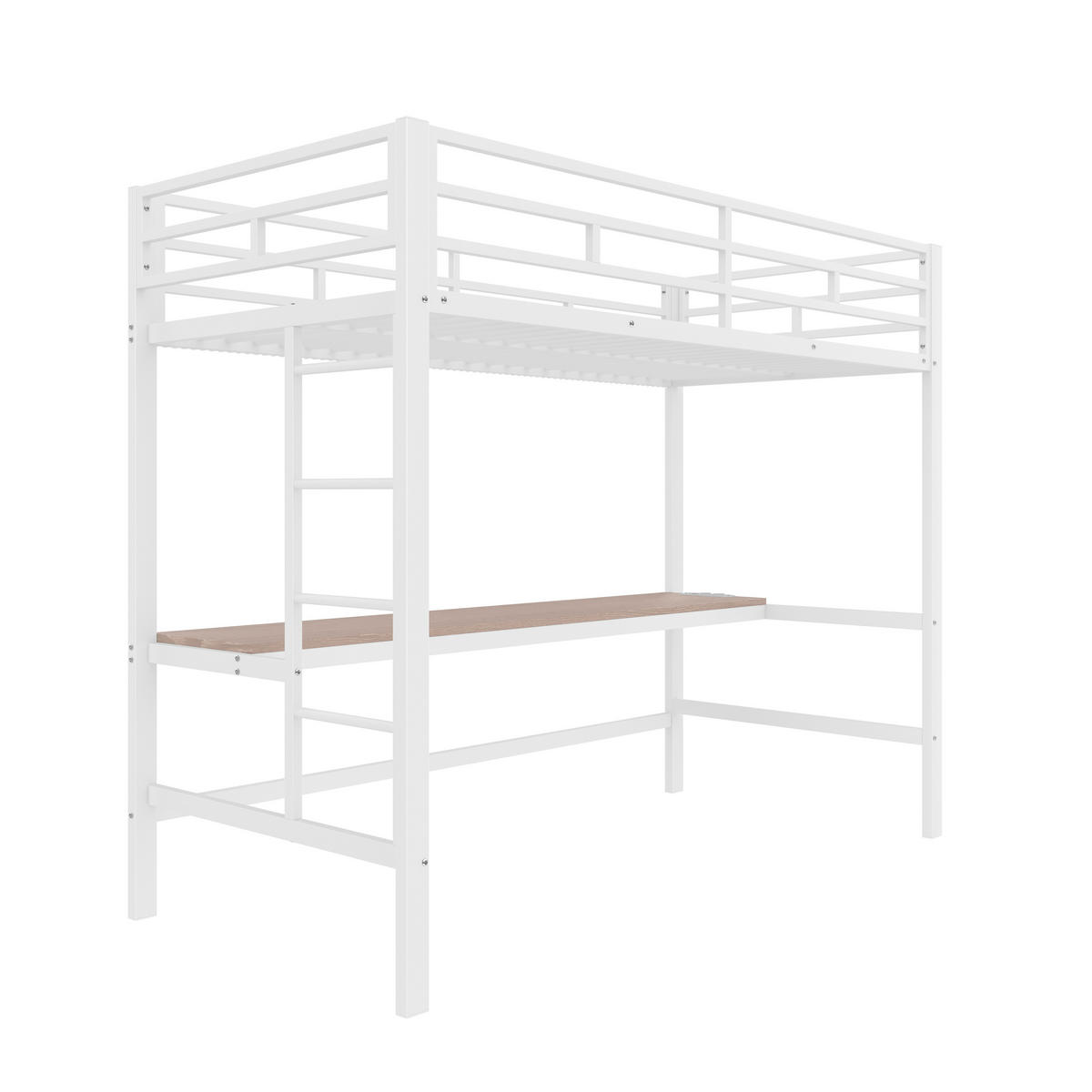 HOCHBETT 90/200 cm in Weiß Kinderbett mit Schreibtisch, LED, USB und Type-C - Weiß, Holzwerkstoff/Metall (90/200cm) - STILVORA