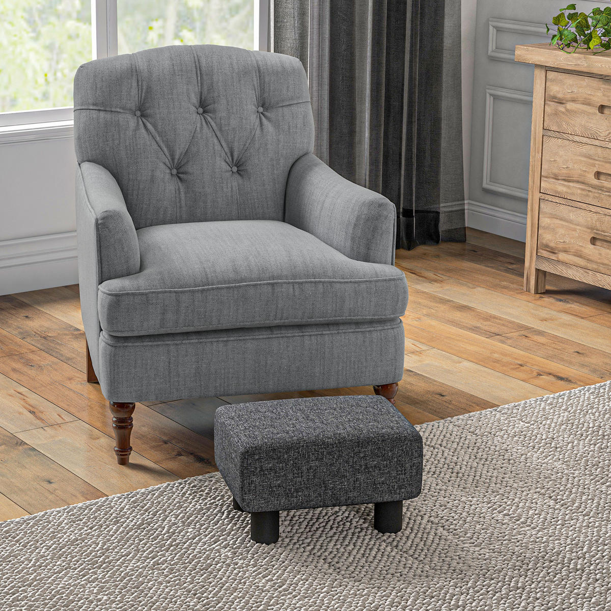 SITZHOCKER Hocker mit Leinenoptik, Dunkelgrau - Dunkelgrau, Kunststoff (30/24/40cm) - HOMCOM