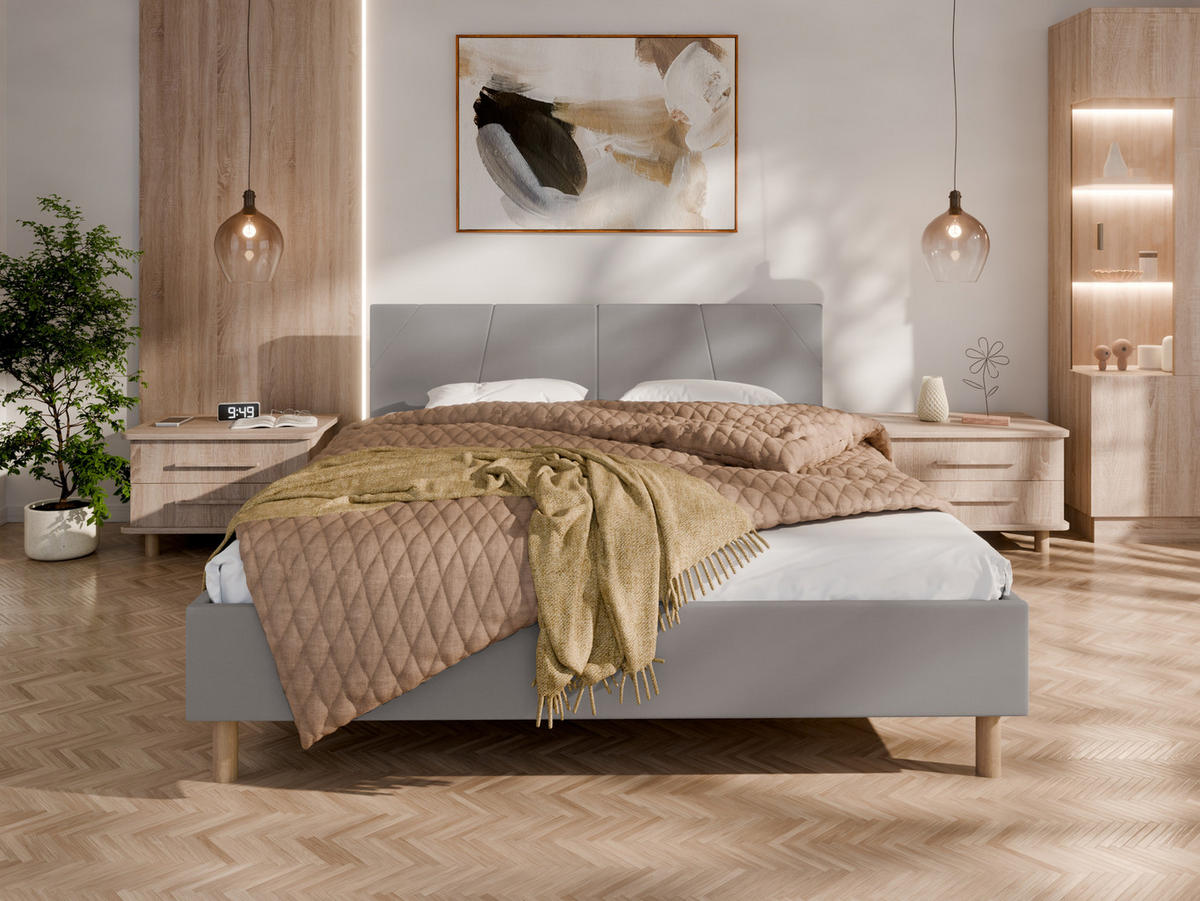 POLSTERBETT ALMORE 160x200cm Elegantes Polsterbett für modernen Wohnstil , 7-Zonen-Taschenfederkernmatratze mit kokos ARLAN (21 cm), stahl - Dunkelgrau, Holz (160/200cm) - Panda Möbel