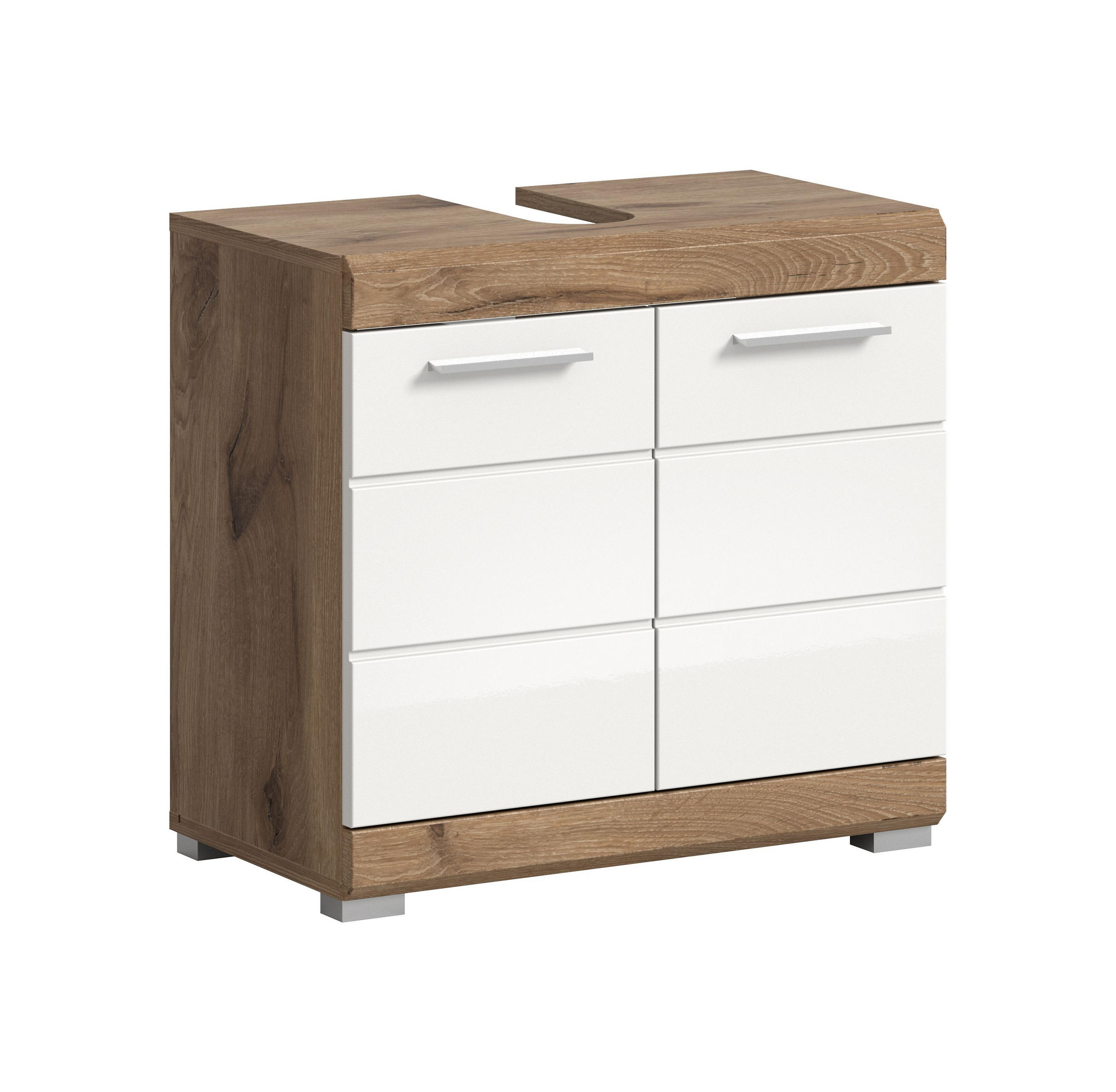 WASCHBECKENUNTERSCHRANK Wave Bad in Nox Oak Nb. und weiß hochglanz B/H/T: 60x56x34 cm - Eichefarben, Holz (60/56/34cm)