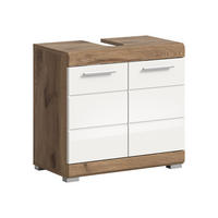 WASCHBECKENUNTERSCHRANK Wave Bad in Nox Oak Nb. und weiß hochglanz B/H/T: 60x56x34 cm - Eichefarben, Holz (60/56/34cm)