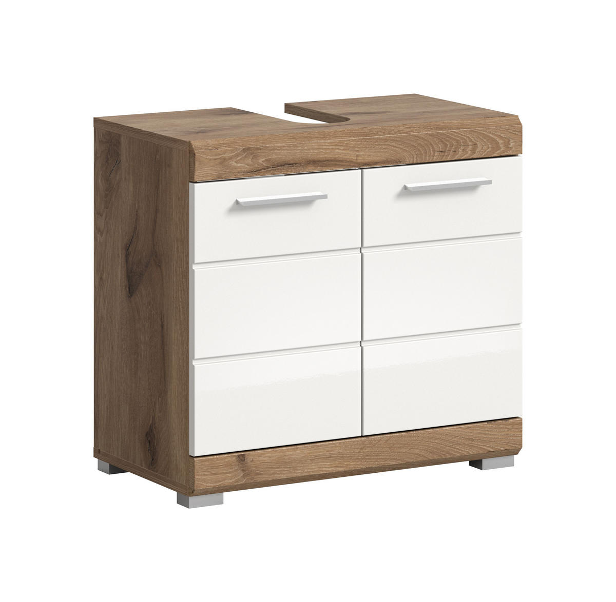 WASCHBECKENUNTERSCHRANK Wave Bad in Nox Oak Nb. und weiß hochglanz B/H/T: 60x56x34 cm - Eichefarben, Holz (60/56/34cm)