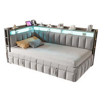 SCHLAFSOFA 90/200 cm & 90/190 cm in Hellgrau Samt mit LED, USB und Ablage - Hellgrau, Holzwerkstoff/Textil (90/200cm) - WISHDOR