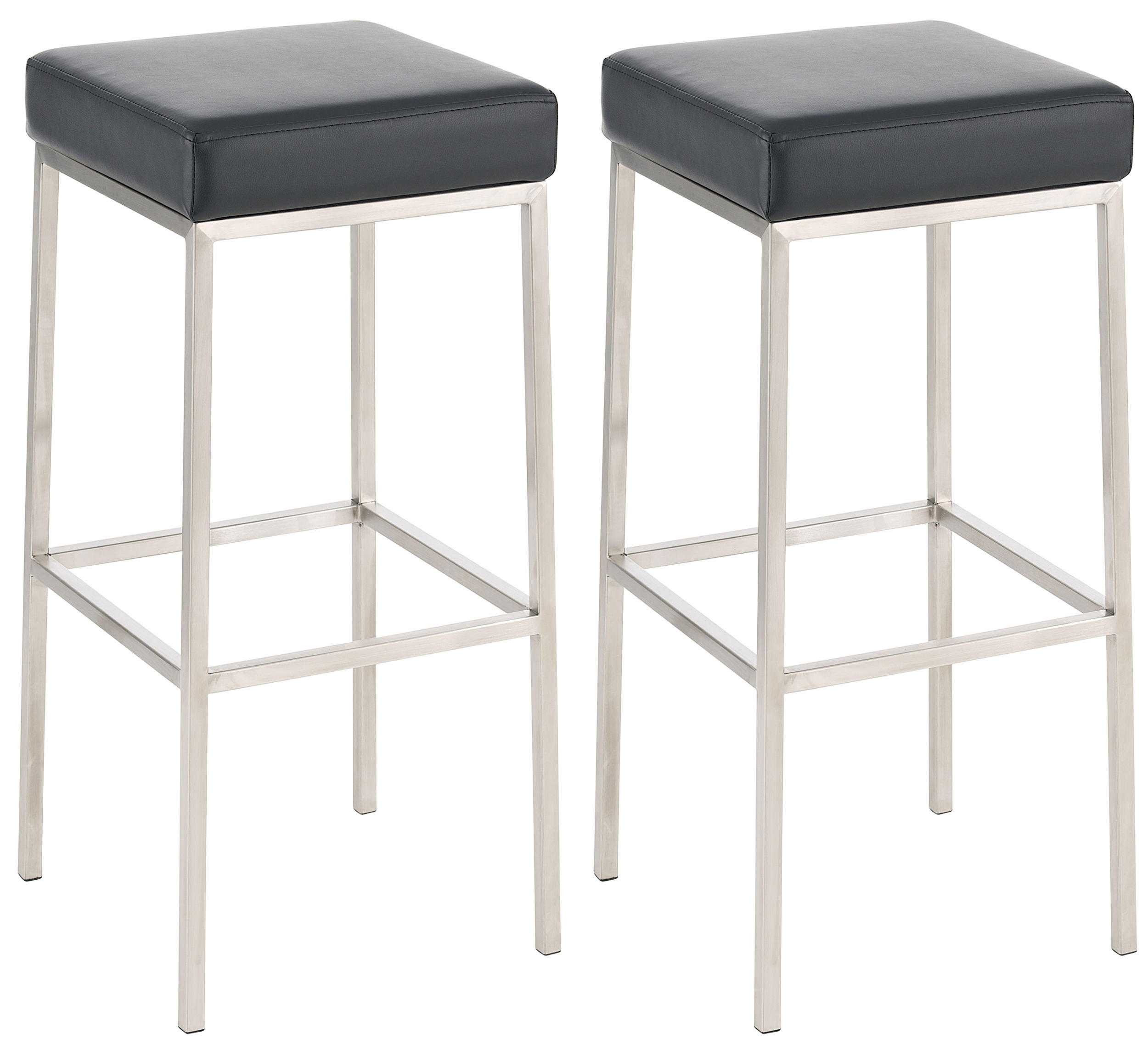 BARHOCKER 2er Set Lederlook schwarz - Edelstahlfarben/Schwarz, Textil/Metall (37/80/37cm) - CLP