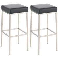 BARHOCKER 2er Set Lederlook schwarz - Edelstahlfarben/Schwarz, Textil/Metall (37/80/37cm) - CLP