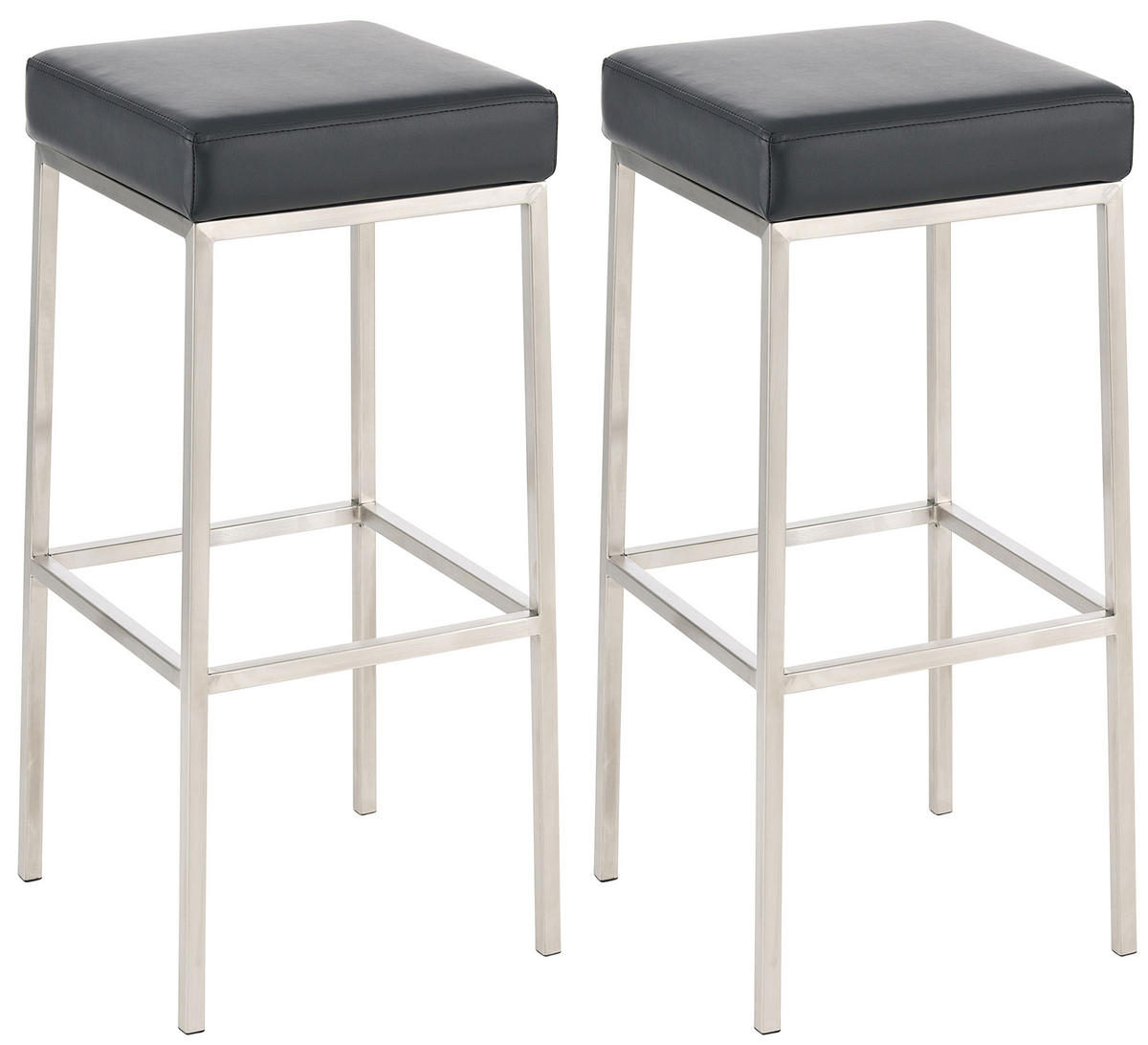 BARHOCKER 2er Set Lederlook schwarz - Edelstahlfarben/Schwarz, Textil/Metall (37/80/37cm) - CLP