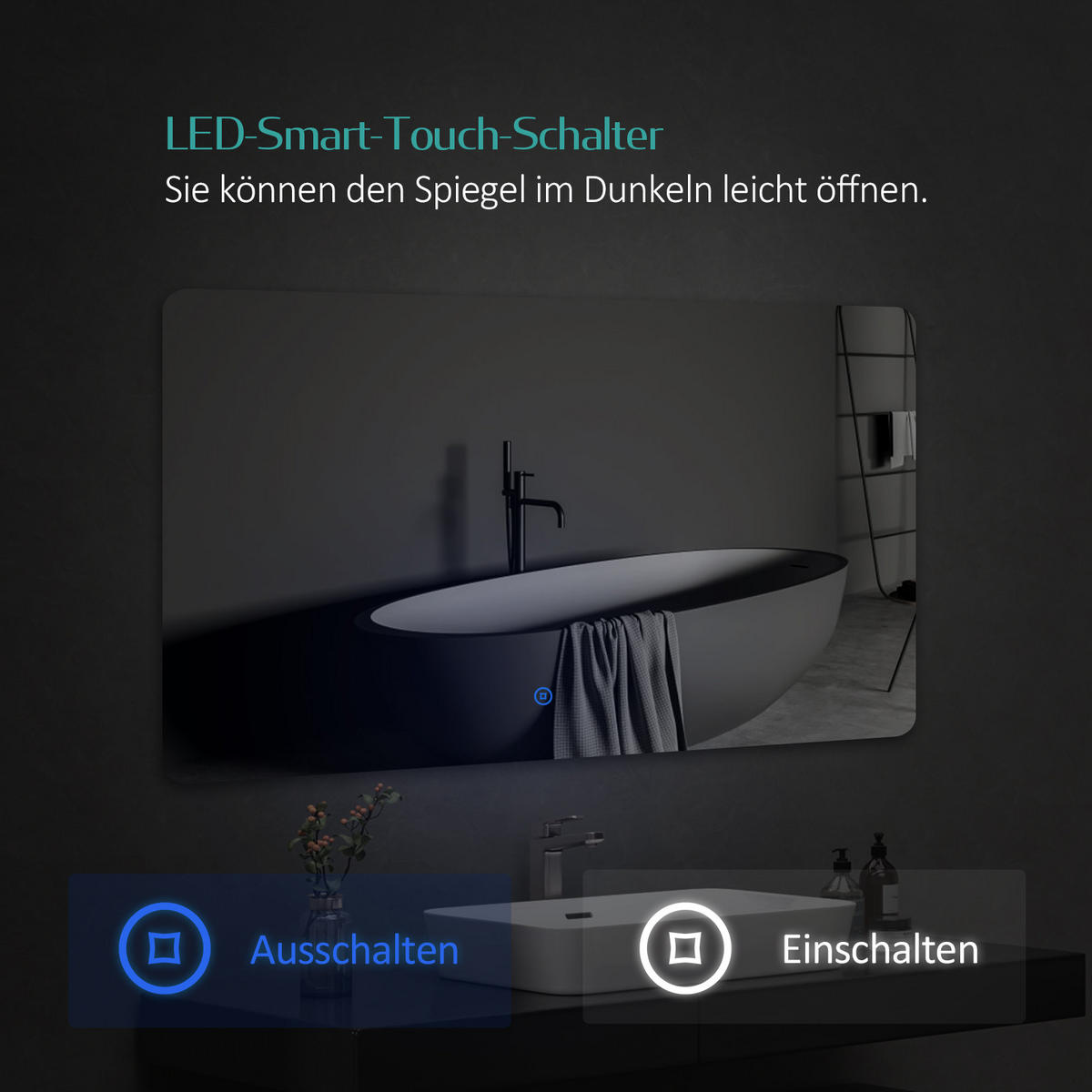 BADSPIEGEL mit Touch-Schalter Beleuchtung Rechteckig 100/60 cm - Weiß, Glas (60/3/100cm) - EMKE