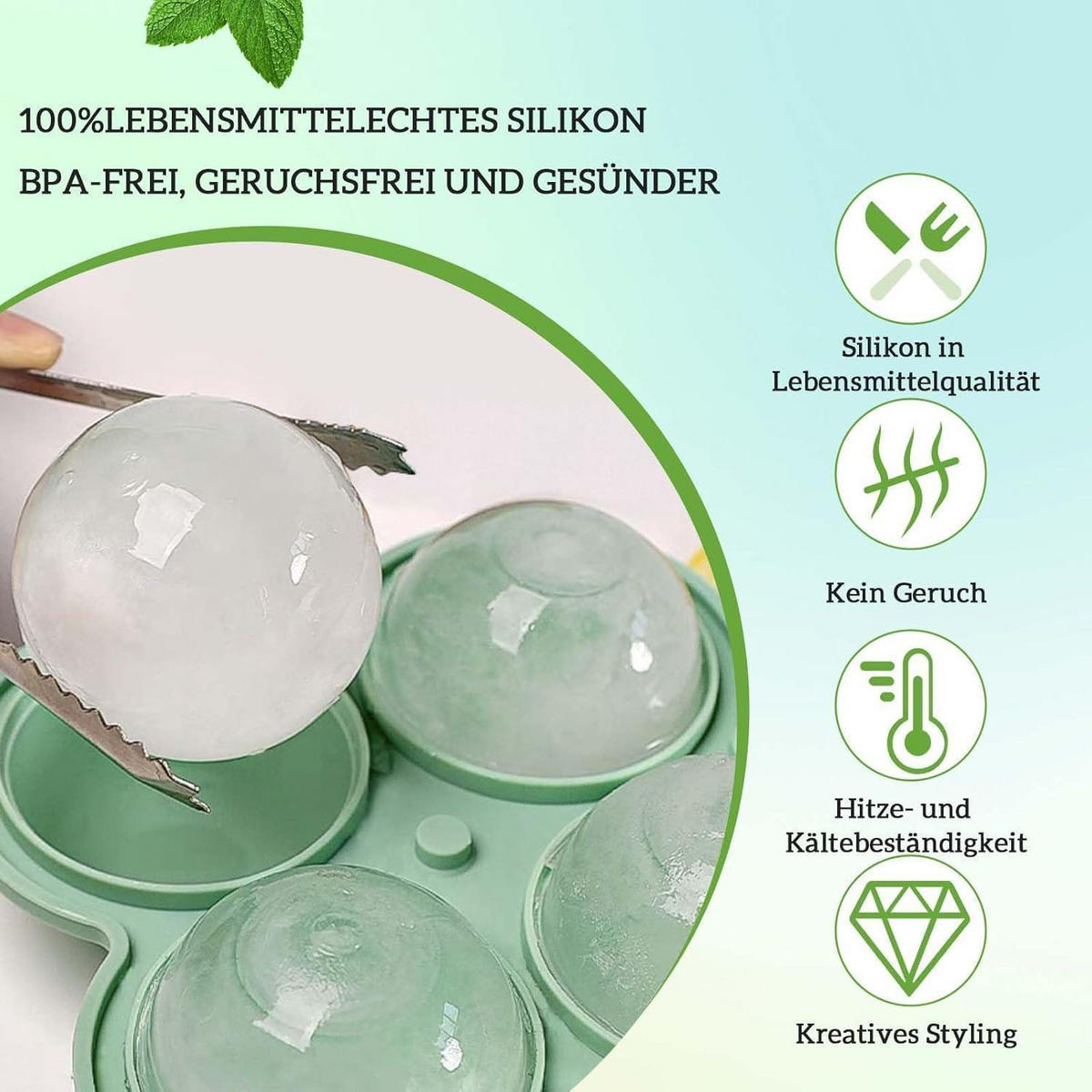EISWÜRFELFORM 2er-Set Silikon 4.5 cm rund - Multicolor, Kunststoff (15/7.5/18cm)